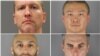 Exoficiales de policía de Minneapolis (en el sentido de las agujas del reloj desde la parte superior izquierda) Derek Chauvin, Tou Thao, Thomas Lane y J. Alexander Kueng posan en una combinación de fotografías policiales.