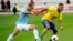Manchester City's Pablo Zabaleta (L) fights for the ball with Arsenal's Alex Oxlade-Chamberlain during the two English Premier League teams' friendly soccer match at the Helsinki Olympic Stadium in Finland, August 10, 2013.