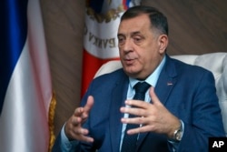 FILE - Bosnian Serb leader Milorad Dodik speaks during an interview with the Associated Press, in the Bosnian town of Banja Luka on Dec. 29, 2023.