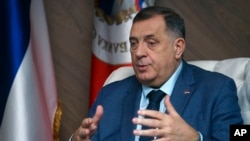 FILE - Bosnian Serb leader Milorad Dodik speaks during an interview with the Associated Press, in the Bosnian town of Banja Luka, 240 kms northwest of Sarajevo, Dec. 29, 2023.