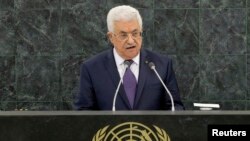 Presiden Palestina Mahmoud Abbas memberikan pidato di hadapan Majelis Umum PBB hari Kamis (26/9).
