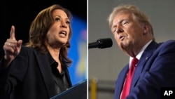 Foto kombinasi - Calon presiden dari Partai Demokrat Wakil Presiden Kamala Harris (kiri) dan calon presiden dari Partai Republik mantan Presiden Donald Trump (kanan).