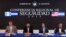 Desde la izquierda, el secretario de Seguridad guatemalteco Enrique Dagenhart, el salvadoreño Rogelio Rivas, el interino estadounidense Kevin McAleenan y el hondureño Julián Pacheco ofrecen una conferencia de prensa conjunta en Antiguo Cuscatlán, El Salvador, el jueves.