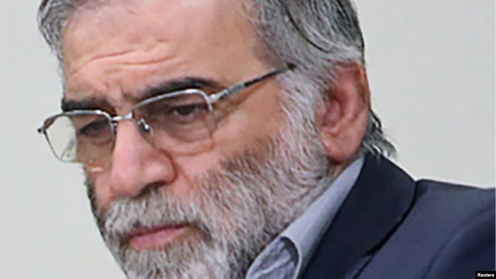 A picture provided by the Iranian Supreme Leader's website on Nov. 27, 2020, shows scientist Mohsen Fakhrizadeh during a meeting with the Iranian supreme leader, Jan. 23, 2019.