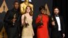 Mahershala Ali, winner of the award for best actor in a supporting role for "Moonlight", from left, Emma Stone, winner of the award for best actress in a leading role for "La La Land", Viola Davis, winner of the award for best actress in a supporting role