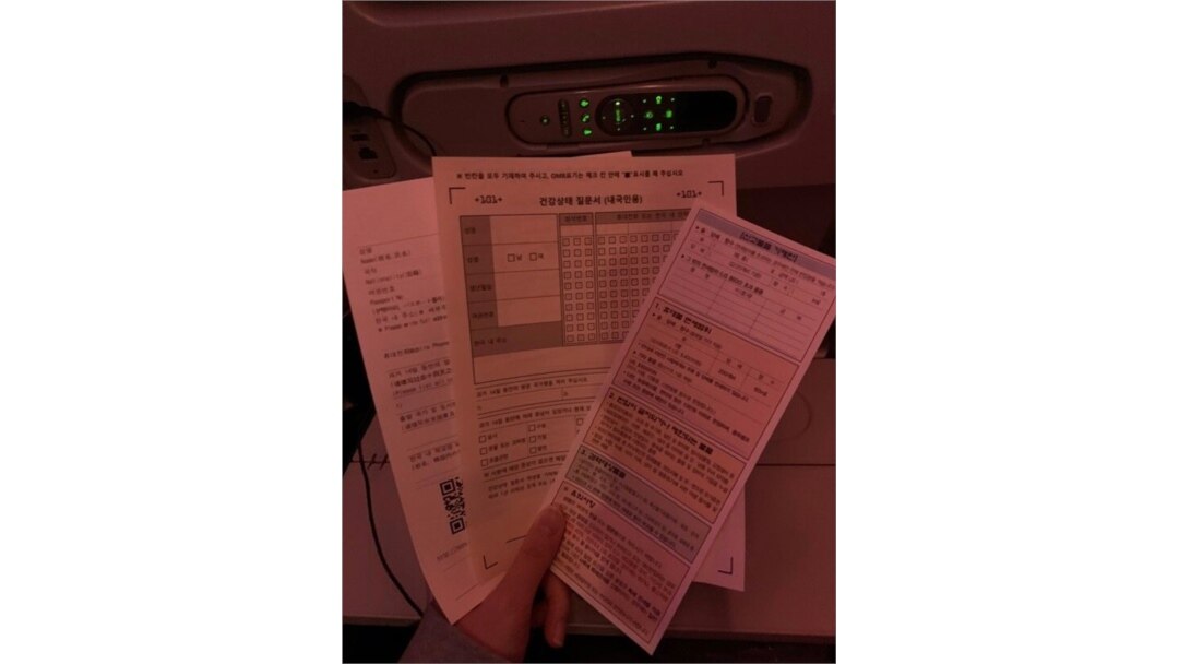 Health status questionnaires are given to all passengers entering South Korea. (Photo courtesy of Jaeyi Jeong)