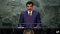 L'Emir du Qatar, Sheikh Tamim bin Hamad Al-Thani prononce son discours devant l'Assemblée général des Nations Unies, 20 septembre 2016.