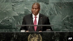 Central African Republic President Faustin Archange Touadera addresses the 71st session of the United Nations General Assembly, Sept. 23, 2016. 