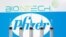 Các ống chích đặt trước biểu tượng của  BioNTech và Pfizer (Ảnh chụp ngày 10/11/2020)