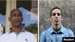 Cuban ward delegates Hildebrando Chaviano Montes, left, and Yuniel Lopez O' Farril, right, are running for municipal assembly April 19 after winning endorsement from their neighbors at public meetings last month, in Havana, Cuba.