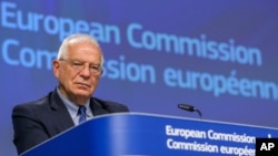 El alto representante de la UE para la Política Exterior, Josep Borrell, durante una rueda de prensa virtual celebrada el pasado 26 de mayo.