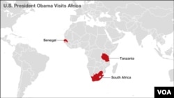 Map of countries President Obama will visit during his week-long trip to Africa. 