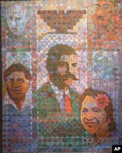 'The Return of Aztlan,' by Alfredo Arreguin, features activists César Chávez (lower left), Dolores Huerta (right) and Emiliano Zapata (center) © Alfredo M. Arreguin