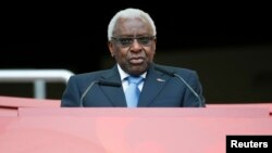 Lamine Diack lors des mondiaux d'athlétisme à Beijing, Chine le 22 2015. 