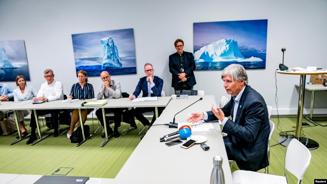 Norwegian Climate Minister Ola Elvestuen meets with representatives for business, climate organizations and research, as they discuss the situation in Amazon forest, in Oslo, Norway, Aug. 27, 2019.