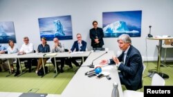 Norwegian Climate Minister Ola Elvestuen meets with representatives for business, climate organizations and research, as they discuss the situation in Amazon forest, in Oslo, Norway, Aug. 27, 2019.