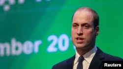 FILE - Britain's Prince William speaks at the Conference on illegal wildlife trade in Hanoi, Vietnam, Nov.17, 2016.