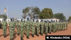 FILE - Cameroon troops line up at the U.N. MINUSCA base in Bossangoa, Central African Republic, Dec. 27, 2018. 