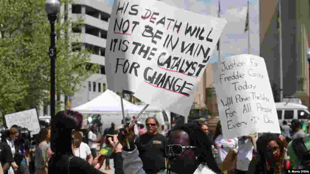 Protesters gather before a march and rally in Baltimore, May 2, 2015.
