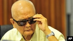 Nuon Chea, 85, has high blood pressure and problems with his eyes.