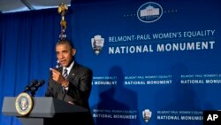 El presidente Barack Obama habló en la inauguración del monumento dedicado a la igualdad de la mujer en Washington.