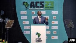 President of Kenya William Ruto delivers his remarks during the Africa Climate Summit 2023 at the Kenyatta International Convention Centre (KICC) in Nairobi on September 5, 2023. (Photo by Luis Tato / AFP)