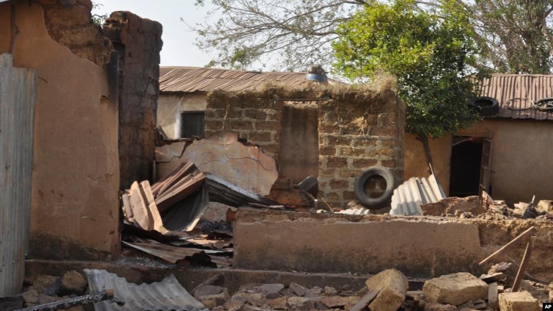 A house is left burned following an attack by gunmen in Bokkos, Nigeria, on Dec. 26, 2023. Nigerian officials and survivors say at least 140 people were killed by gunmen who attacked remote villages in north-central Nigeria's Plateau state.
