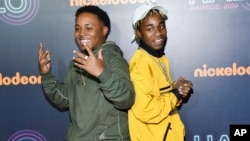 Detroit rap duo Zayion McCall, left, and Zay Hilfigerrr attend the 2016 Nickelodeon HALO Awards at Pier 36, Nov. 11, 2016, in New York.