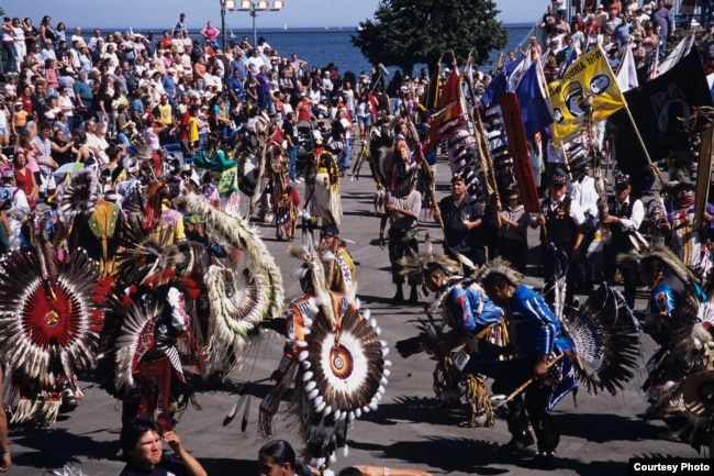 This September 9, 2018 photo shows dancers at a pow wow, part of Indian Summer Festival, which takes place each year on the weekend after Labor Day in Milwaukee, Wi. Courtesy: AIANTA