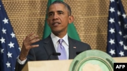 US President Barack Obama delivers a speech at the African Union Headquarters in Addis Ababa on July 28, 2015.