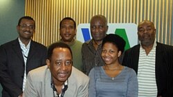 Members of the VOA Creole Service staff. (Left to Right) Service Chief Ronald Cesar, Lyonel Desmarattes, Jean Pierre Leroy, Jacques Jean Baptiste, Coralie St. Louis, and Jean Robert Philippe.