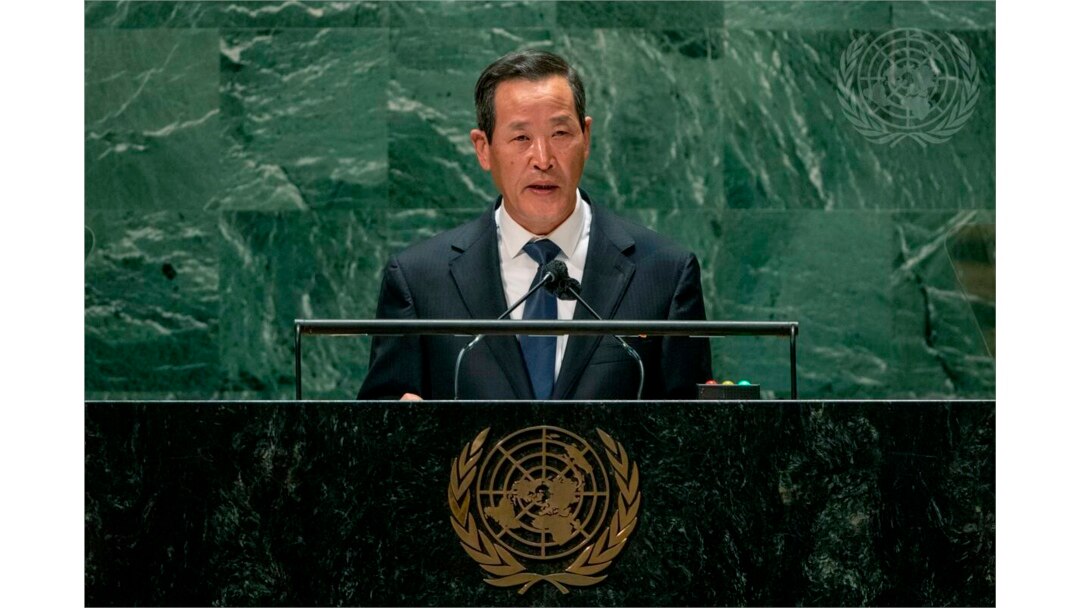 Duta Besar Korea Utara untuk PBB Kim Song berbicara di Majelis Umum PBB, 27 September 2021, di markas besar PBB. (Foto: AP)