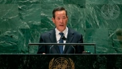 In this photo released by the United Nations, North Korea's U.N. Ambassador Kim Song speaks during the 76th session of the United Nations General Assembly, Sept. 27, 2021, at U.N. headquarters.