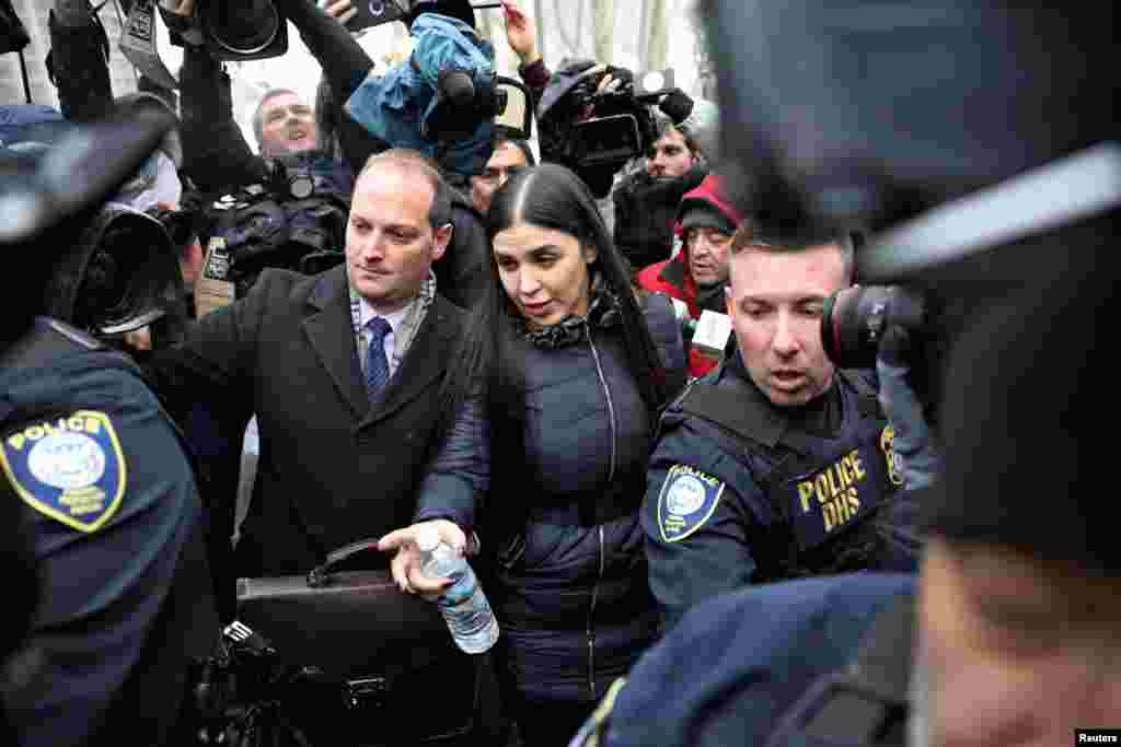 Emma Coronel Aispuro, the wife of Joaquin Guzman, departs after the trial of Mexican drug lord Guzman, known as &quot;El Chapo&quot;, at the Brooklyn Federal Courthouse, in New York. The world&rsquo;s most infamous cartel boss, who rose from poverty in rural Mexico to amass billions of dollars, was found guilty in a U.S. court of smuggling tons of drugs to the United States over a violent, colorful decades-long career.