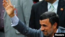 Iran's President Mahmoud Ahmadinejad during ceremony to swear Venezuela's President Nicolas Maduro, Caracas, April 19, 2013.