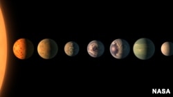This artist's concept shows what the TRAPPIST-1 planetary system may look like. (NASA)