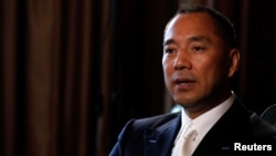 Billionaire businessman Guo Wengui speaks during an interview in New York City, April 30, 2017. A Chinese official has filed a $10 million defamation suit against Guo.