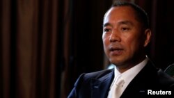Billionaire businessman Guo Wengui speaks during an interview in New York City, April 30, 2017.