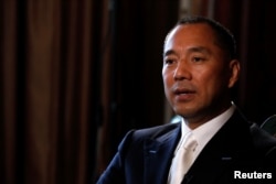 Billionaire businessman Guo Wengui speaks during an interview in New York City, April 30, 2017.