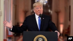 President Donald Trump speaks during a news conference in the East Room of the White House, Wednesday, Nov. 7, 2018.