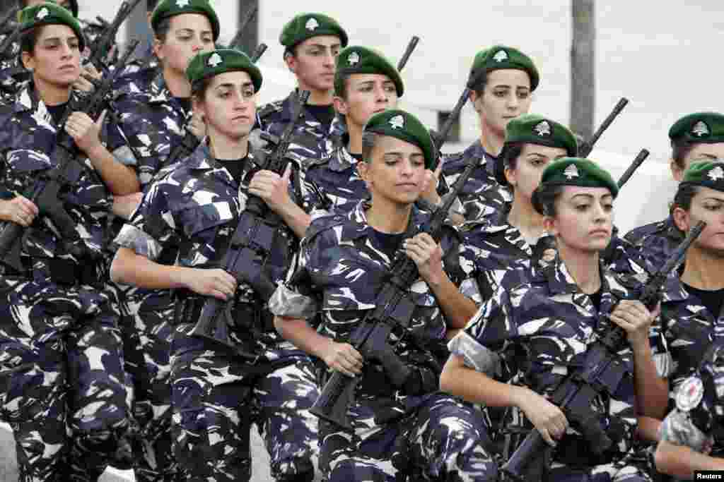 Lebanese women security forces take part in a military parade to celebrate the 69th anniversary of Lebanon's independence day in downtown Beirut November 22
