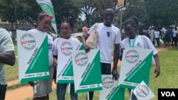 Young people gather to protest land, forest and wetland degradation, in Kampala, Uganda, Sept. 20, 2019. (H. Athumani/VOA) 