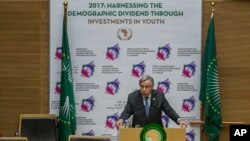 Le Secrétaire général de l'ONU, Antonio Guterres, prononce un discours au siège de l'Union africaine (UA) à Addis-Abeba, Ethiopie, le 30 janvier 2017.