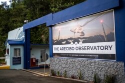 The main entrance of the Arecibo Observatory is seen in Arecibo, Puerto Rico, Nov. 19, 2020.