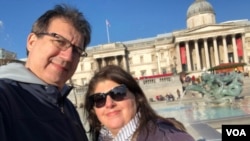 Dora Mekouar and her husband on their "empty nest moon" in London, November 2019. (Dora Mekouar/VOA)