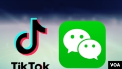 중국의 SNS 앱 '틱톡(TikTok)'과 '위챗(WeChat)' 로고.