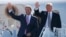 President Donald Trump arrives with Sen. Dean Heller, R-Nev., on Air Force One at Elko Regional Airport, Oct. 20, 2018, in Elko, Nev., for a campaign rally.