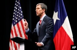 US Democratic Rep. Beto O. Rourke takes part in a debate for the US Senate in Texas with US Republican Sen. Ted Cruz, Dallas, Friday, September 21, 2018.