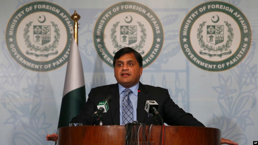 FILE - Pakistan's Foreign Ministry spokesman Mohammad Faisal briefs journalists in Islamabad, Pakistan, Feb. 4, 2018.