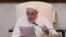 Pope Francis holds a weekly general audience in the library of the Apostolic Palace at the Vatican, April 28, 2021. (Vatican Media/Handout via Reuters)